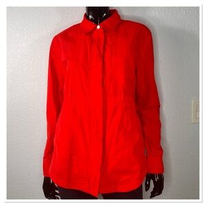 EILEEN FISHER Poppy Red Cotton/Nylon Lightweight Snap/Zip Rain Jacket Sz S